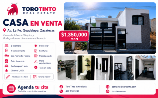 Casa en venta en Av. La Fe, Guadalupe, Zac.