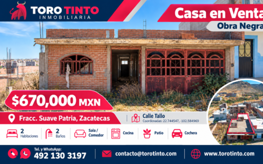 Casa en Venta en Obra Negra en Fracc. Suave Patria, Zacatecas – TT-P2-1022
