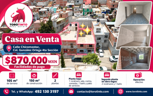 Casa en venta en González Ortega 4ta Sección, Zacatecas – TT-P2-1006