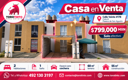 Casa en Venta en Calle Veinte, Paseos de San Agustín, Guadalupe, Zac. – TT-P2-1018