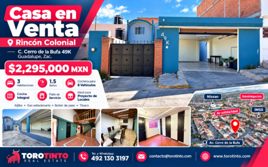 Casa en Venta en Rincón Colonial, Guadalupe, Zac. TT-P2-1019