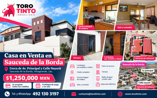 Casa en Venta Cerca de Av. Principal, Sauceda de la Borda, Vetagrande, Zac. – TT-P2-1020