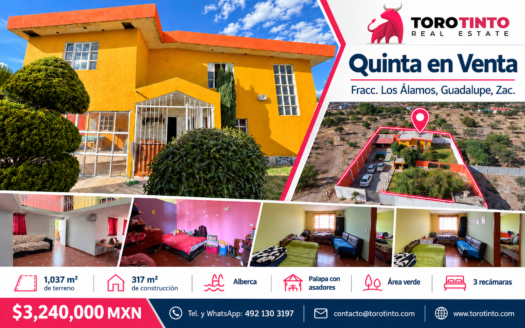 Quinta Campestre en Venta en Fracc. Los Álamos, Guadalupe, Zac. – TT-P2-1021