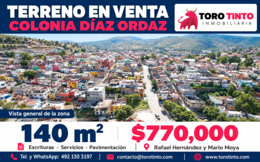Terrenos en Col. Díaz Ordaz 140 mt2