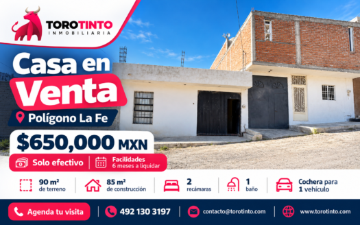 Casa en Venta en Polígono La Fe, Guadalupe, Zac. – TT-P2-1030