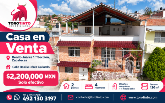 Casa de 2 Plantas en Venta en Benito Juárez 1.ª Sección, Zacatecas – TT-P2-1099