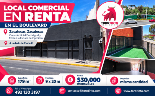 Local Comercial en Renta sobre Blvd. López Mateos, Zacatecas, Cerca del Hotel Don Miguel – TT-P3-1072