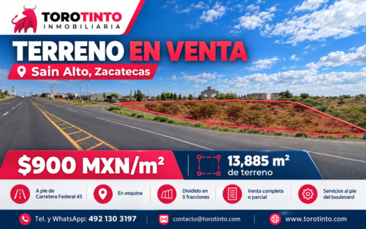Terreno a Pie de Carretera de 13,885 m² en Venta en Sain Alto, Zacatecas – TT-P1-1078