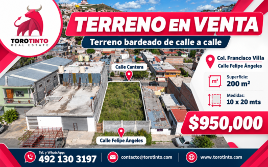 Terreno Bardeado en Venta en Col. Francisco Villa, Guadalupe – 200 m² de Calle a Calle – TT-P2-1102